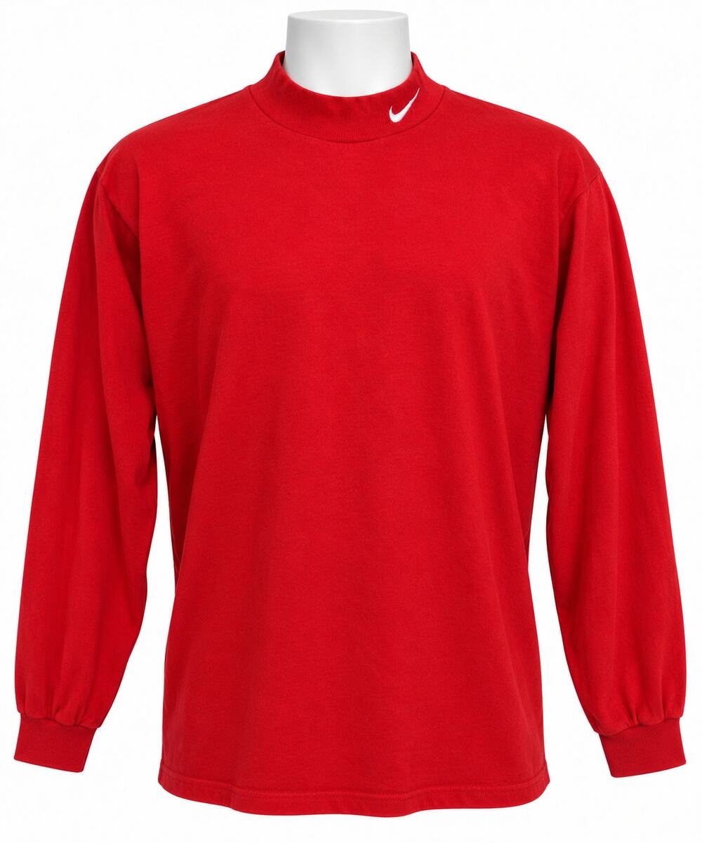 Nike Vintage 90's Made USA Red Mock Neck Swoosh Long Sleeve T Shirt Mens Med